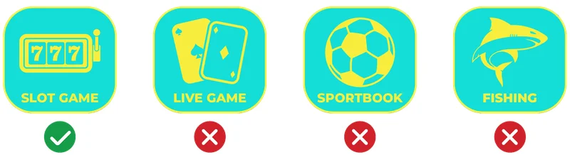 MyKad99 free credit rules showing slot games allowed and live games, sportsbook and fishing not allowed